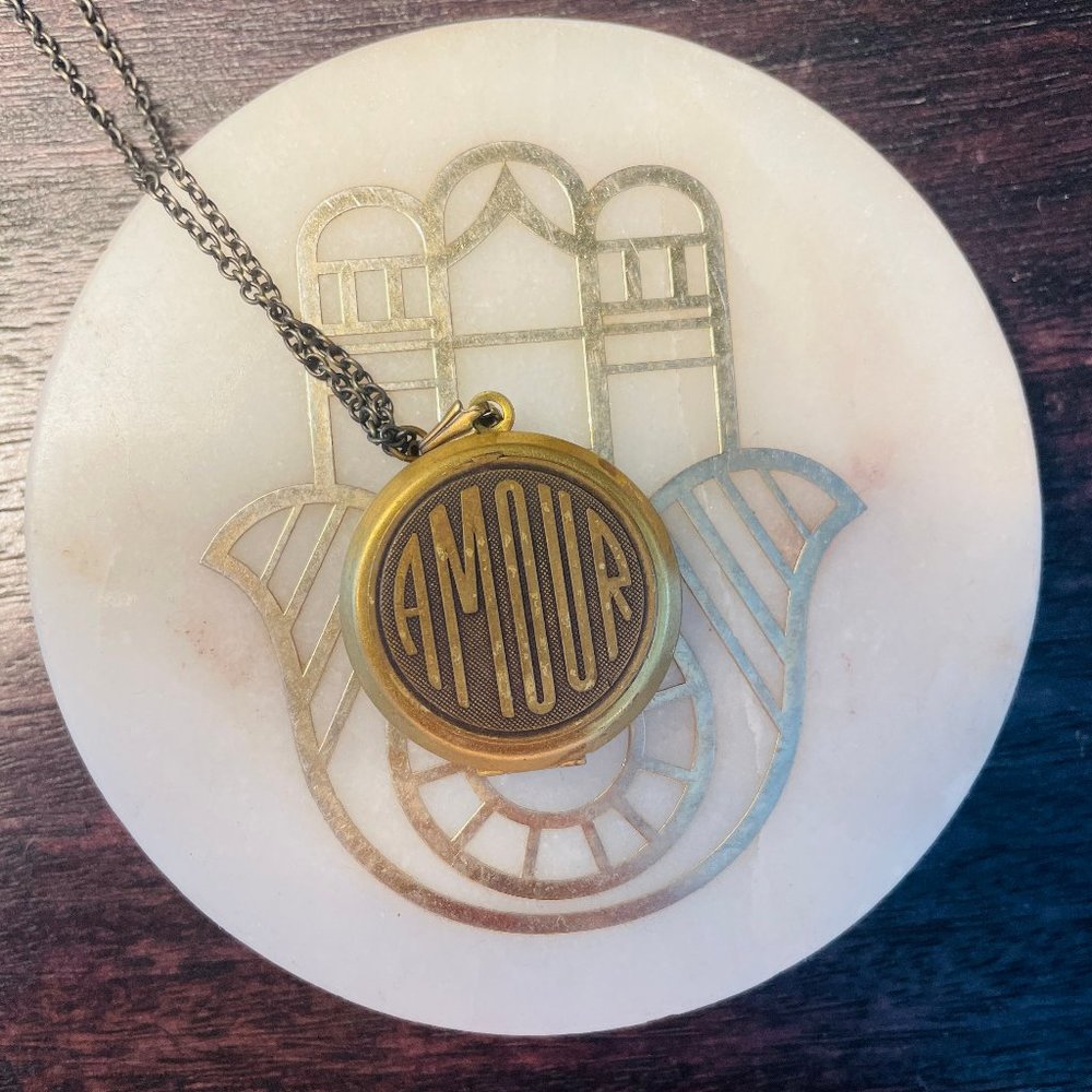 Vintage Catherine Popesco French Gold Tone Amour Locket and Chain